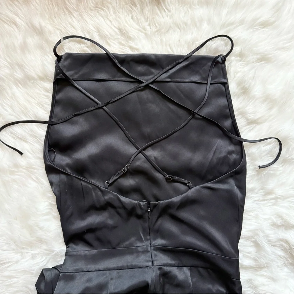 New! REISS Malia Cowl Neck Open Back Satin Jumpsuit In Black - Picture 10 of 11